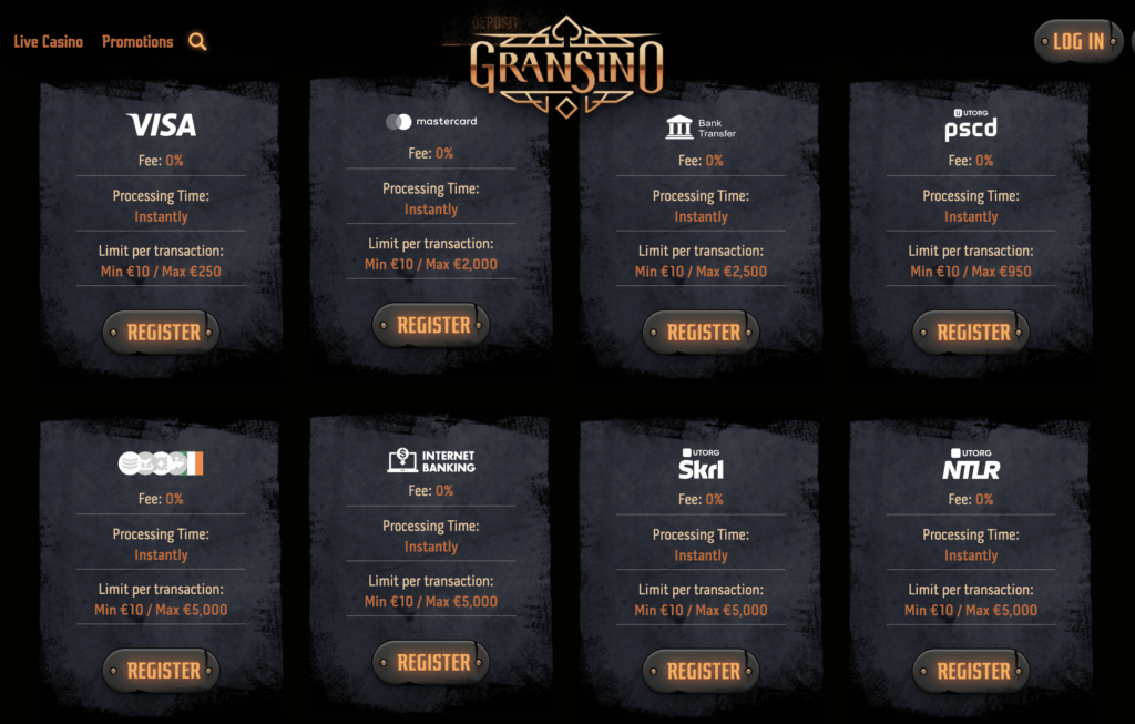GranSino Casino Payment Options 13 18-39-33